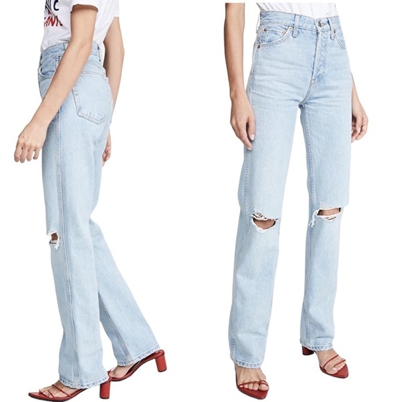 New! Re/Done 90’s high-loose straight jeans Bleach Destroy Distressed - Picture 12 of 14